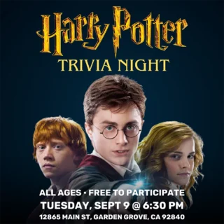 Tuesday, September 9, 6:30-7:30pm - Trivia Night (Theme: Harry Potter)